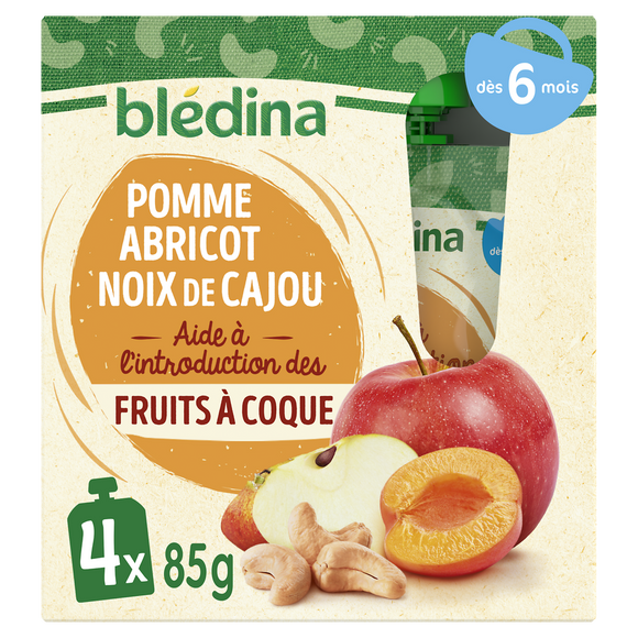 Gourdes Pomme Abricot Noix de Cajou dés 6 mois BLEDINA 4x85g
