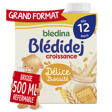 BLEDINA BLEDIDEJ - Lait et Céréales bébé Délice Biscuité Croissancedès 12 mois - La brique de 500ml