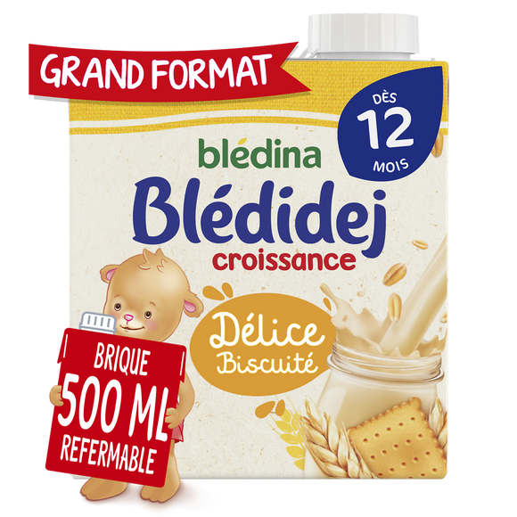 BLEDINA BLEDIDEJ - Lait et Céréales bébé Délice Biscuité Croissancedès 12 mois - La brique de 500ml
