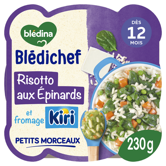 BLEDINA BLEDICHEF - Plat bébé du midi Risotto aux épinards et fromageKiri, dès 12 mois - 230g