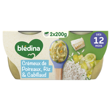 BLEDINA BLEDICHEF - Plat bébé du midi Crémeux de Poireaux, Riz & Cabillaud, dès 12 mois - 2x200g