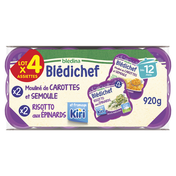 Risotto aux épinards et kiri x2/mouliné de carottes et semoule dés 12mois blédichef x2 BLEDINA 4x230g