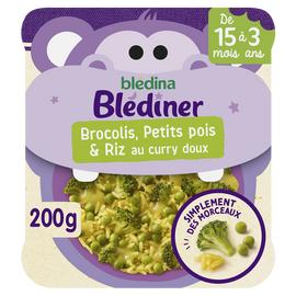 Petit Plat Morceaux à dévorer Brocolis, Petits Pois & riz au curry doux de 15 mois à 3 ans blédiner BLEDINA 200g
