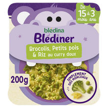 BLEDINA BLEDINER - Plat bébé Brocolis, petits pois & riz au currydoux,dès 15 mois - 200g