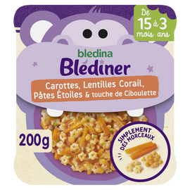 Petit Plat Morceaux à dévorer Carottes, Lentilles Corail pâtes étoiles& touche de ciboulette de 15 mois à 3 ans blédiner BLEDINA 200g