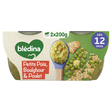 BLEDINA BLEDICHEF - Plat bébé du midi Petits pois, boulghour & pouletnoisette de beurre, dès 12 mois - 2x200g