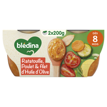 BLEDINA BLEDICHEF - Plat bébé du midi Ratatouille, poulet & filet d'huile d'olive, dès 8 mois - 2x200g