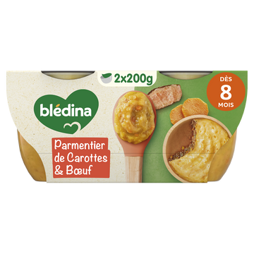 BLEDINA BLEDIDEJ - Plat bébé du midi Parmentier de carottes & boeuf, dès 8 mois - 2x200g