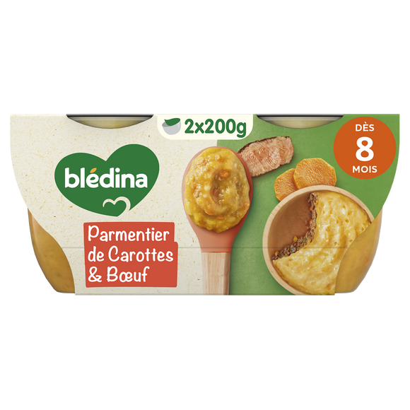 BLEDINA BLEDIDEJ - Plat bébé du midi Parmentier de carottes & boeuf, dès 8 mois - 2x200g