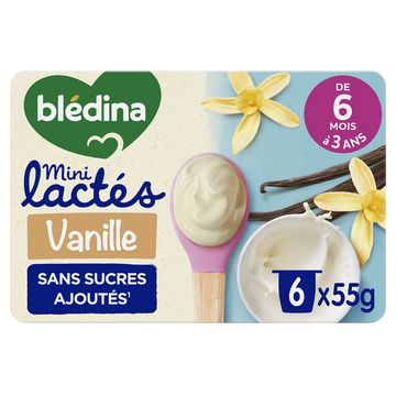 BLEDINA - Dessert lacté bébé vanille Mini Lactés dès 6 mois - 6x55g