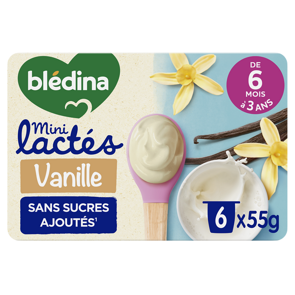 BLEDINA - Dessert lacté bébé vanille Mini Lactés dès 6 mois - 6x55g