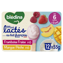 BLEDINA - Dessert lacté bébé fraise framboise / mangue pêche MiniLactés dès 6 mois - 12x55g