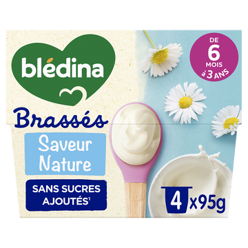 BLEDINA - Dessert brassé bébé nature dès 6 mois - 4x95g
