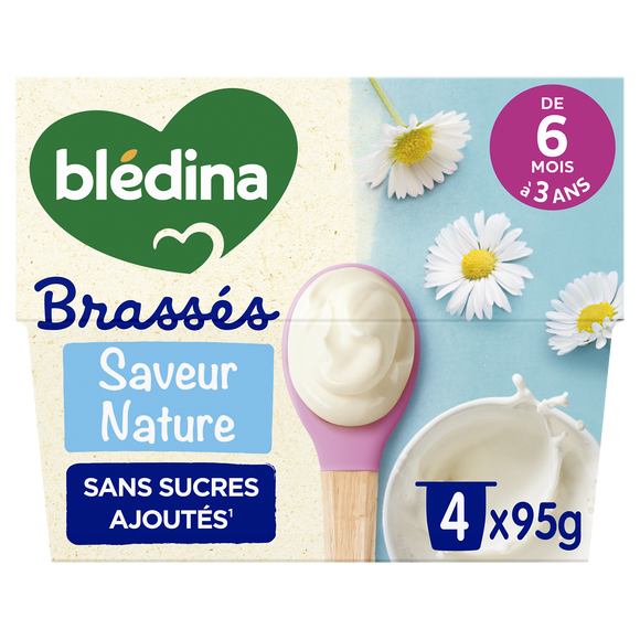 BLEDINA - Dessert brassé bébé nature dès 6 mois - 4x95g
