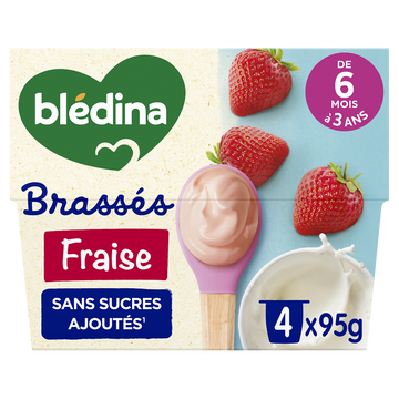 BLEDINA - Dessert brassé bébé fraise dès 6 mois - 4x95g