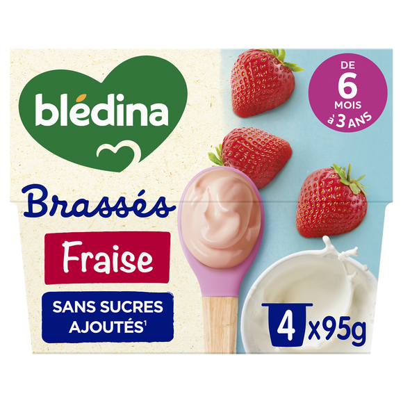 BLEDINA - Dessert brassé bébé fraise dès 6 mois - 4x95g