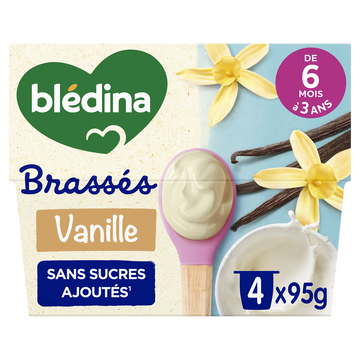 BLEDINA -Dessert brassé bébé vanille dès 6 mois - 4x95g
