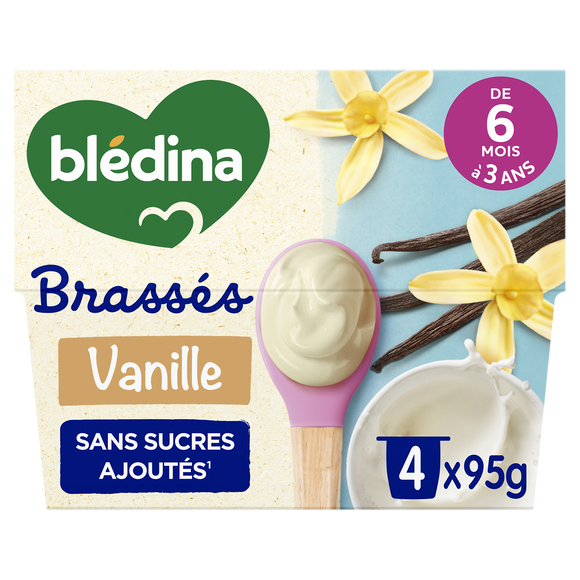 BLEDINA -Dessert brassé bébé vanille dès 6 mois - 4x95g