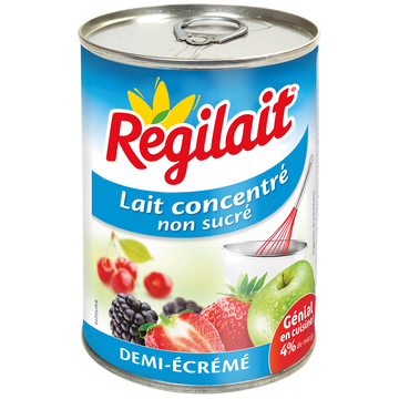 Lait concentré non sucré demi écrémé REGILAIT, 410g