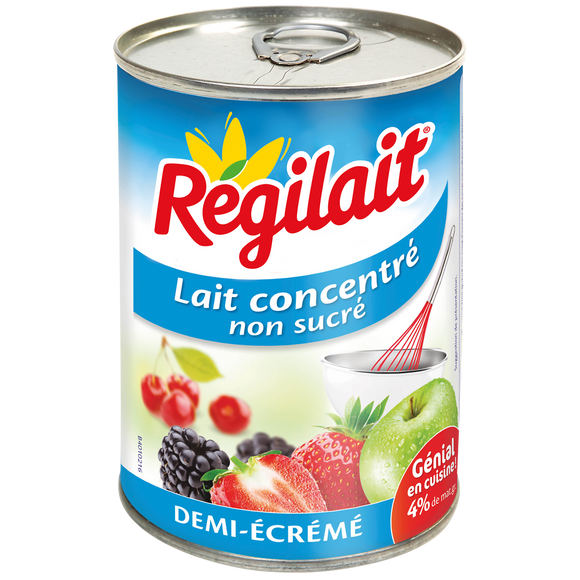 Lait concentré non sucré demi écrémé REGILAIT, 410g
