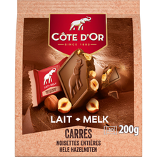 Carrés chocolat au lait noisettes entières, COTE D'OR, 200g