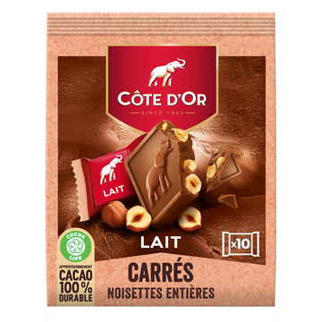 Chocolat au lait noisettes entières COTE D'OR - Paquet de 10 carrés de200g