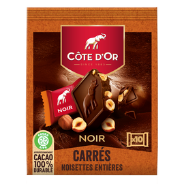 Chocolat noir noisettes entières COTE D'OR - 1 paquet de 10 carrés de200g