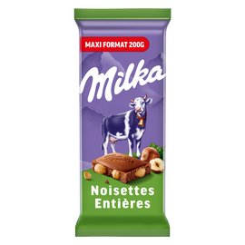 Chocolat au lait et aux noisettes entières MILKA - Tablette de 200g