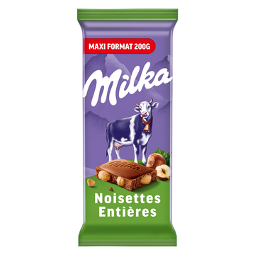 Chocolat au lait et aux noisettes entières MILKA - Tablette de 200g