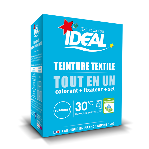 Teinture textile tout en 1 mini turquoise IDEAL, paquet de 230g