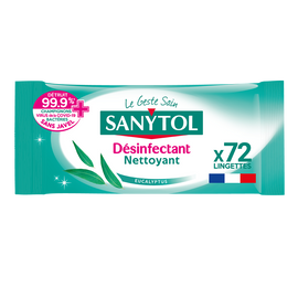 Lingettes désinfectantes multi usages eucalyptus SANYTOL, x72