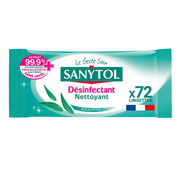 Lingettes désinfectantes multi usages eucalyptus SANYTOL, x72