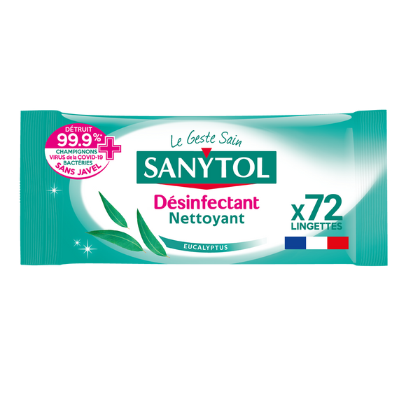 Lingettes désinfectantes multi usages eucalyptus SANYTOL, x72