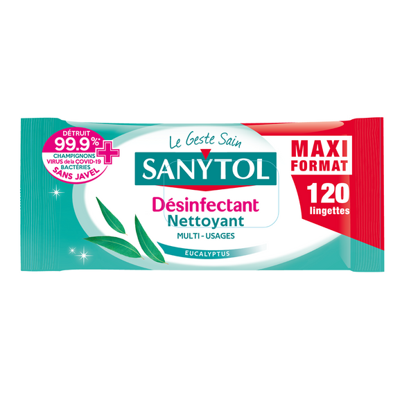 Lingettes désinfectantes multi-usages eucalyptus SANYTOL, x120
