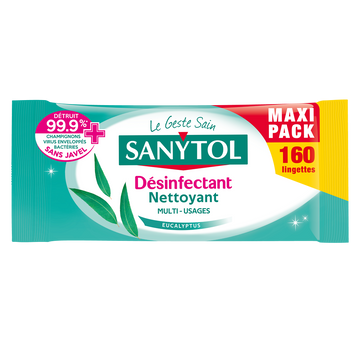 Lingettes désinfectantes SANYTOL eucalyptus x160