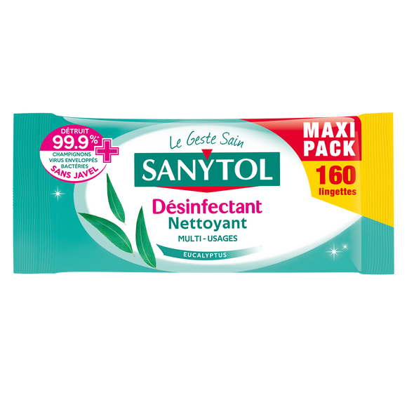 Lingettes désinfectantes SANYTOL eucalyptus x160