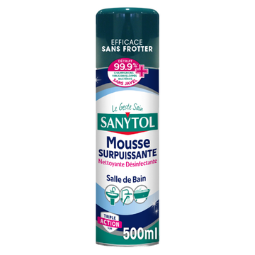 Mousse active désinfectante anti-calcaire salle de bain SANYTOL, aéroso l 500ml