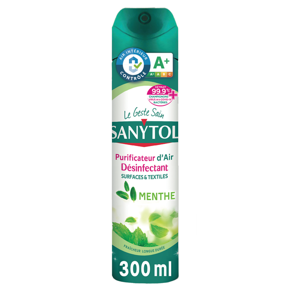 Désodorisant intérieur désinfectant air et surfaces menthe SANYTOL, 300ml