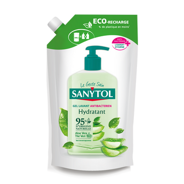 Gel lavant anti-bactérien hydratant aloé véra & thé vert bio rechargeSANYTOL 500ml
