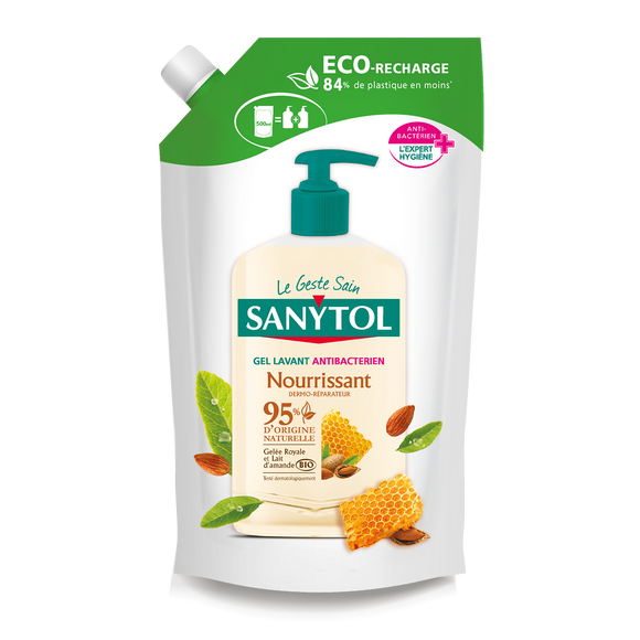 Gel lavant anti-bactérien nourrissant gelée royale avec lait d'amandebio SANYTOL 500ml