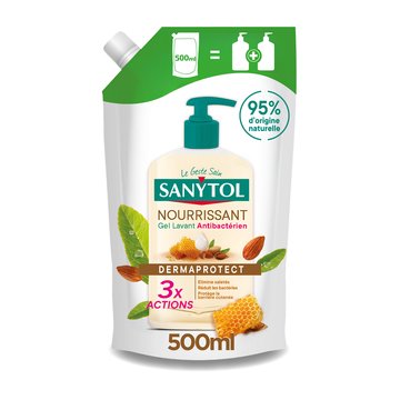 Recharge gel lavant anti-bactérien nourrissant gelée royale avec laitd'amande bio SANYTOL 500ml