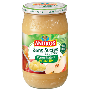 Compote de pomme avec morceaux sans sucres ajoutés ANDROS, 695g