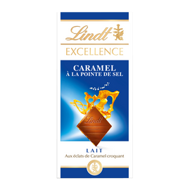 Chocolat au lait croquant au éclats de caramel Excellence LINDT, Tablette de 100g