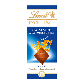 Chocolat au lait croquant au éclats de caramel Excellence LINDT, Tablette de 100g