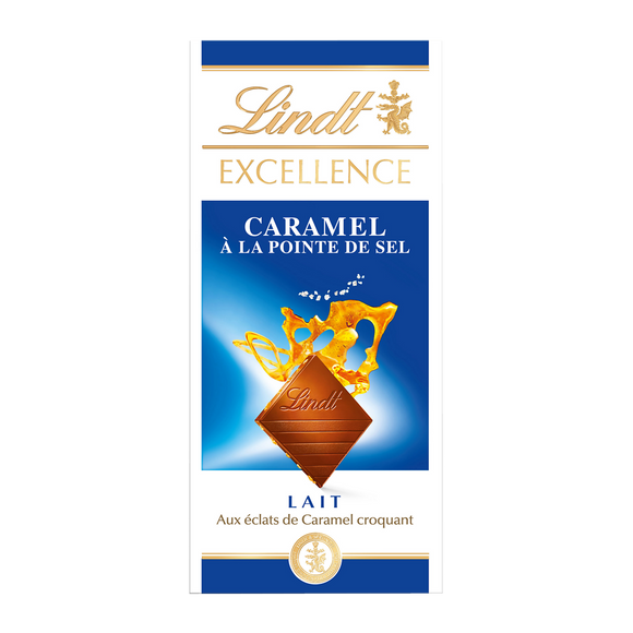 Chocolat au lait croquant au éclats de caramel Excellence LINDT, Tablette de 100g