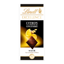 Chocolat noir amandes/citron/gingembre LINDT, Tablette de 100g