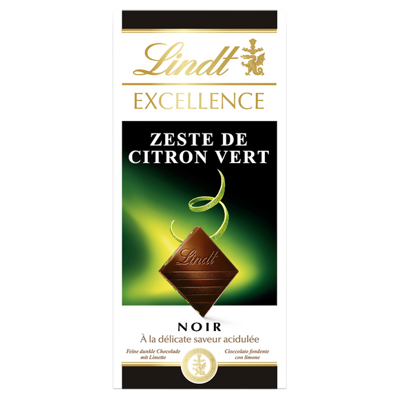 Chocolat noir au zeste de citron vert EXCELLENCE LINDT, Tablette de 100g
