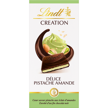 Chocolat noir pistache amande Création délice LINDT Tablette de 150g