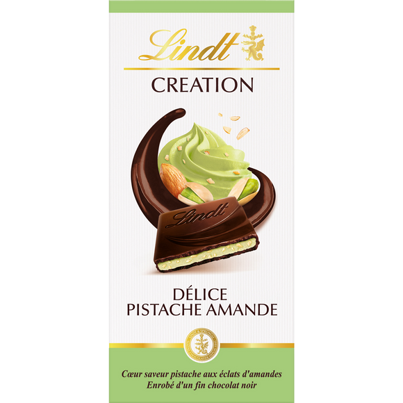 Chocolat noir pistache amande Création délice LINDT Tablette de 150g