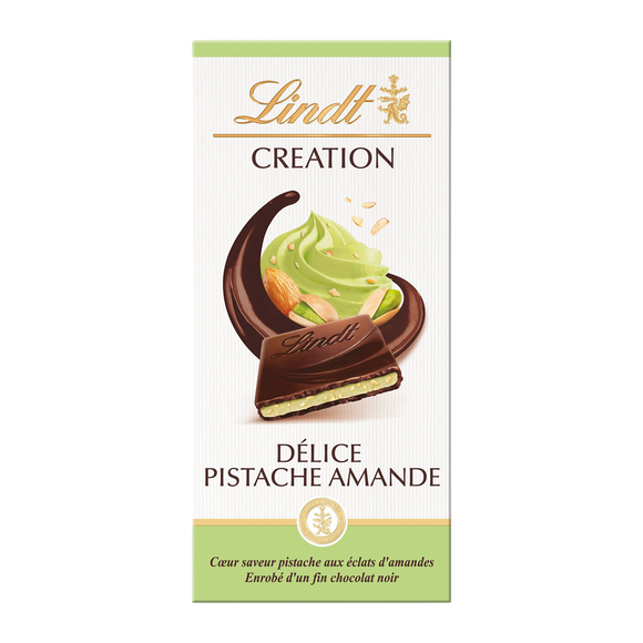 Chocolat noir pistache amande Création délice LINDT Tablette de 150g